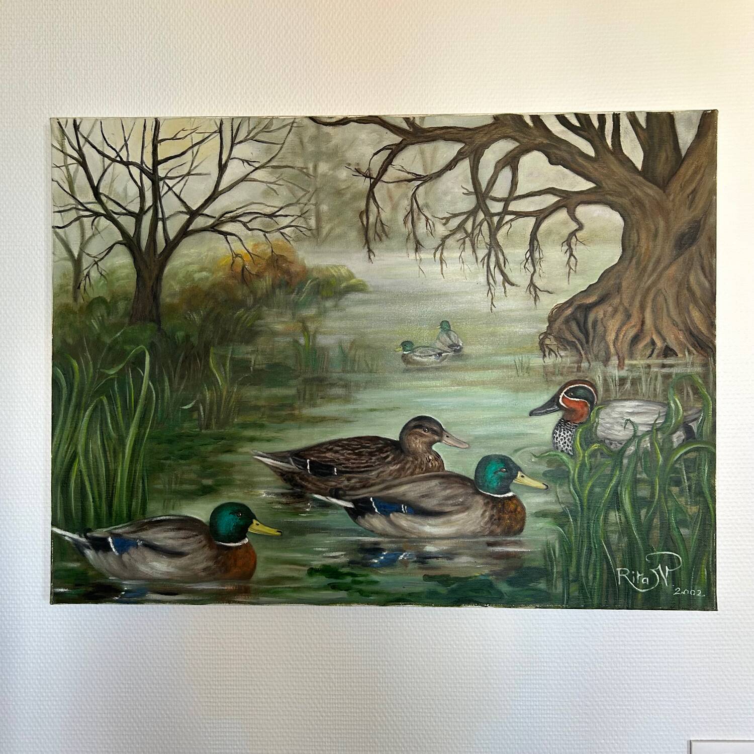 Painting of ducks in autumn