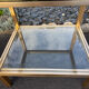 Pair of side tables Pierre Vandel Paris, gold metal and glass, year