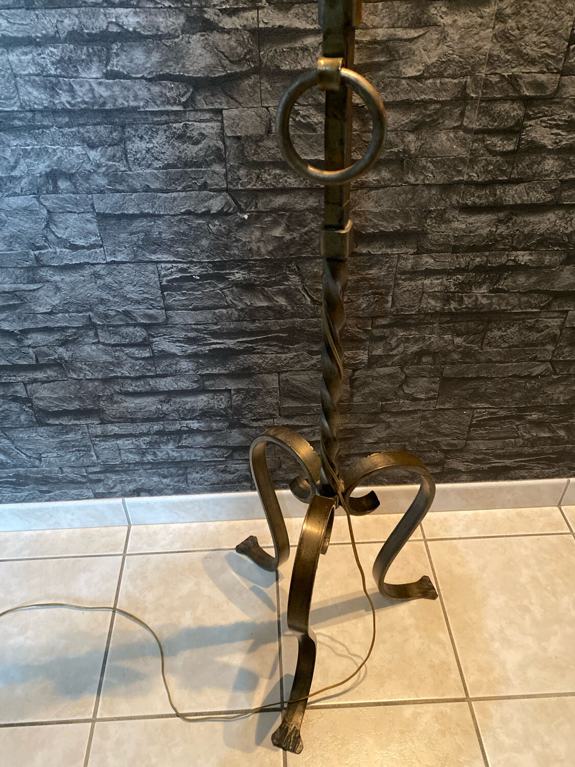 Brutalist floor lamp in twisted iron