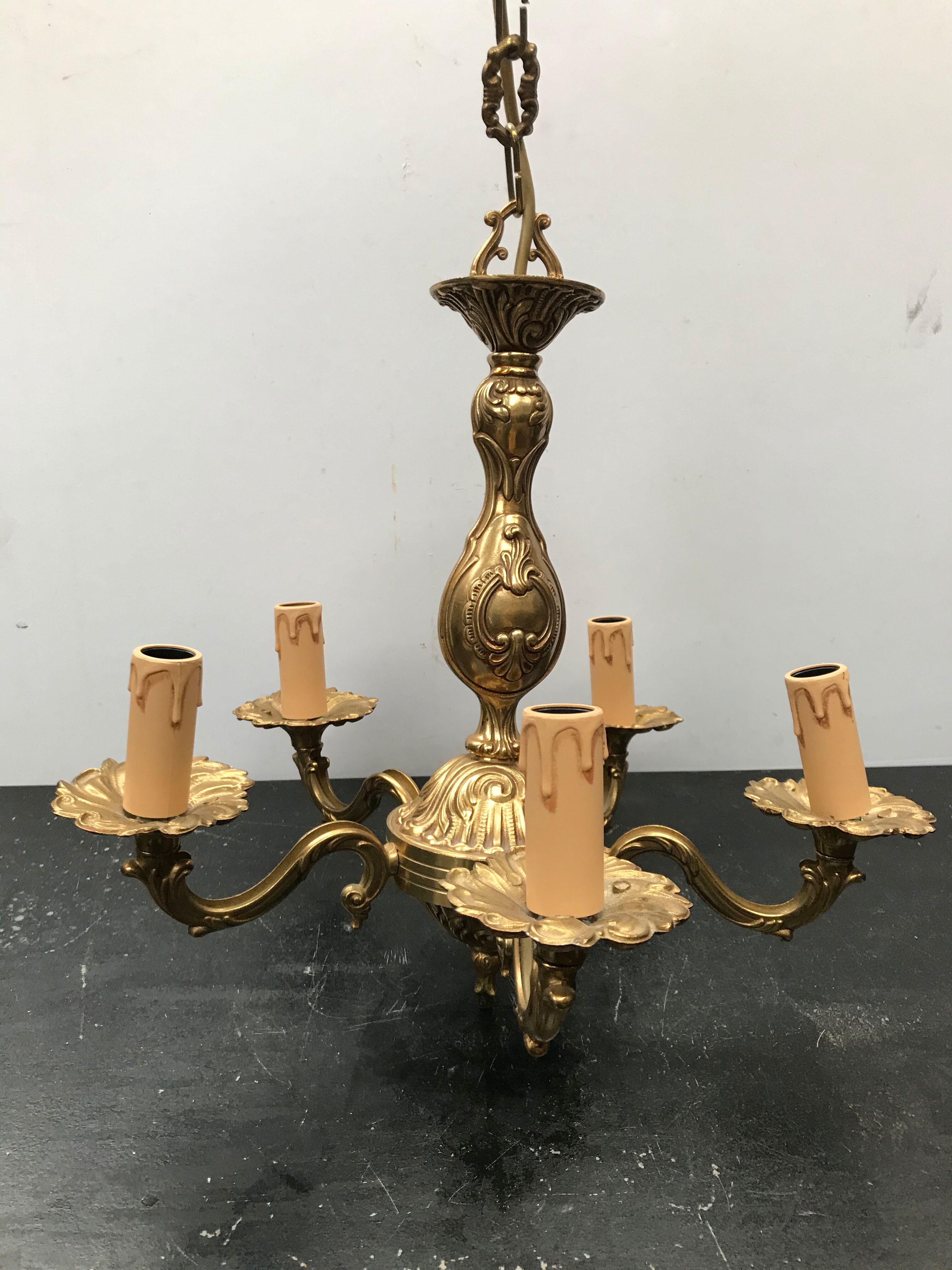 Old bronze chandelier 5 arms