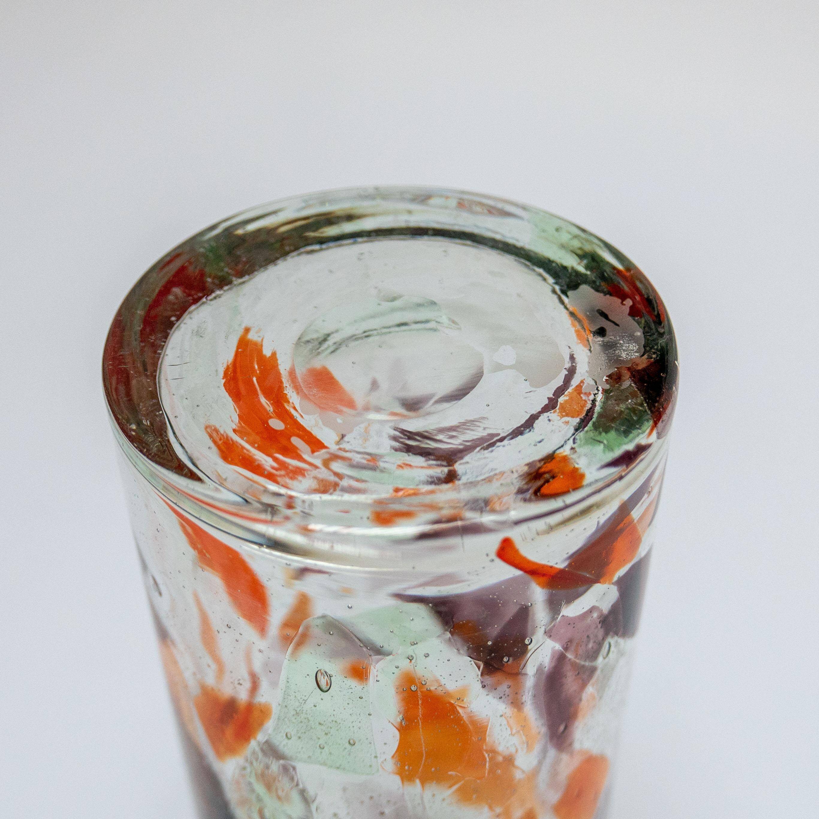 Vintage Tall Italian Vase in Clear Murano Glass with "Mosaic" Flakes Decoration