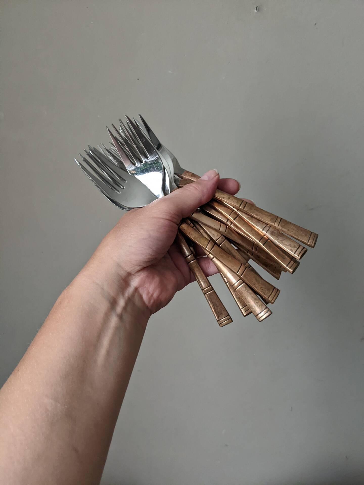 Lot de 12 fourchettes manche façon bambou en laiton