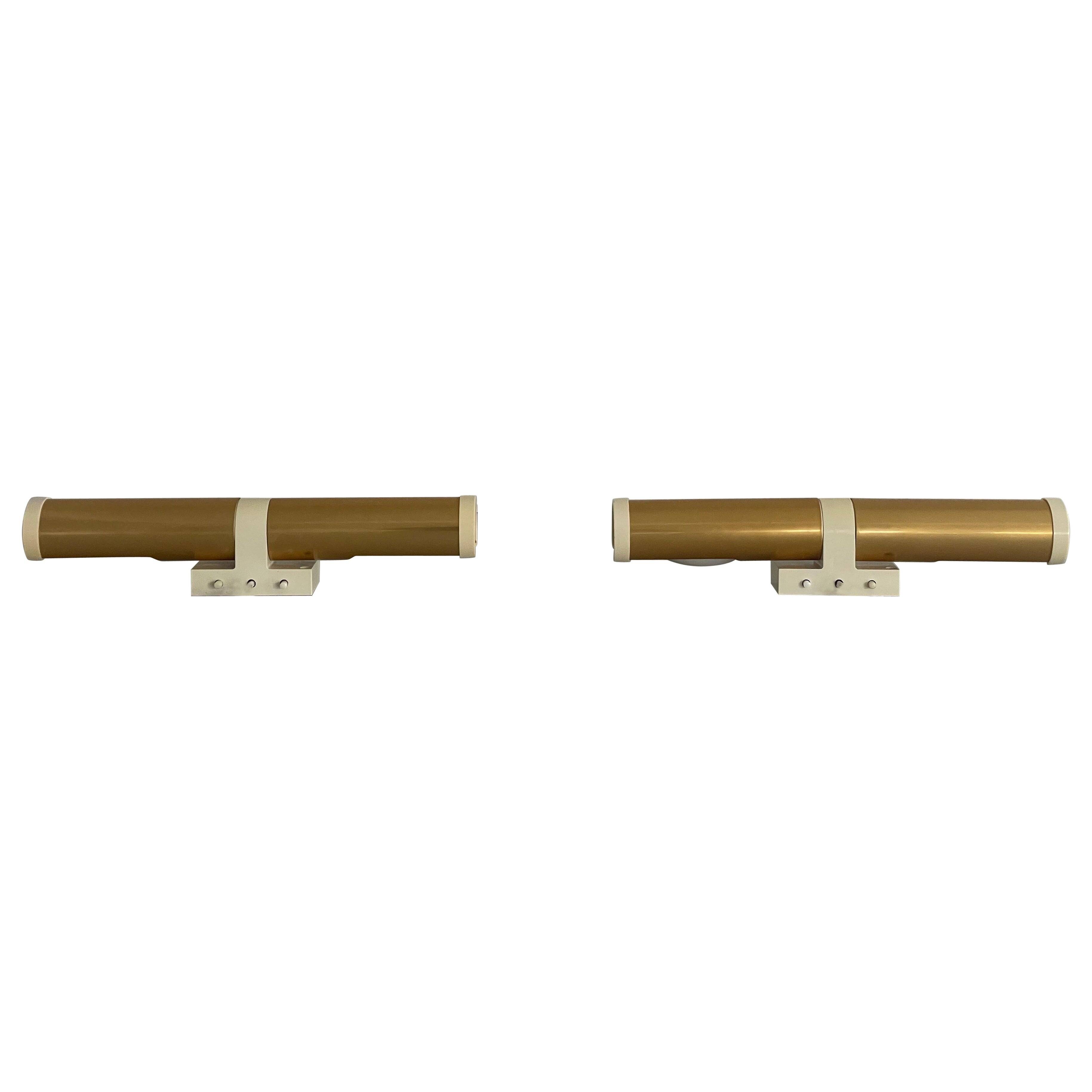 Pair of two-headed wall sconces in gold metal by ERCO, 1970s, Germany