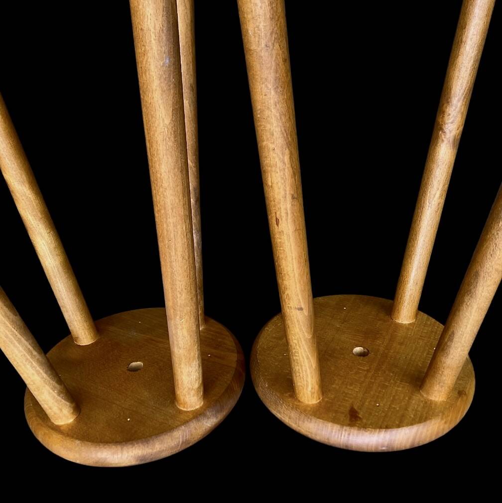 Pair of antique solid wood bar stools – rustic/bistro style