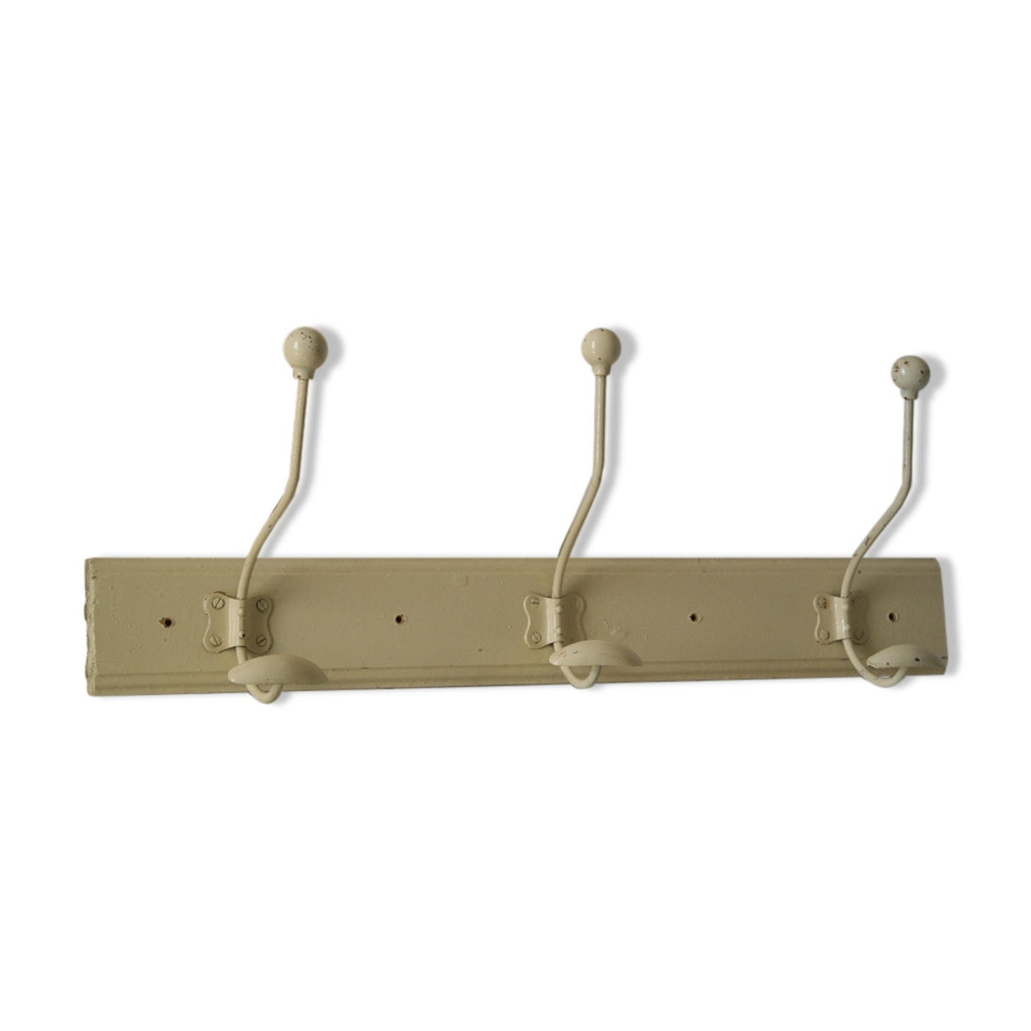 Porte manteau murale vintage bois et métal beige