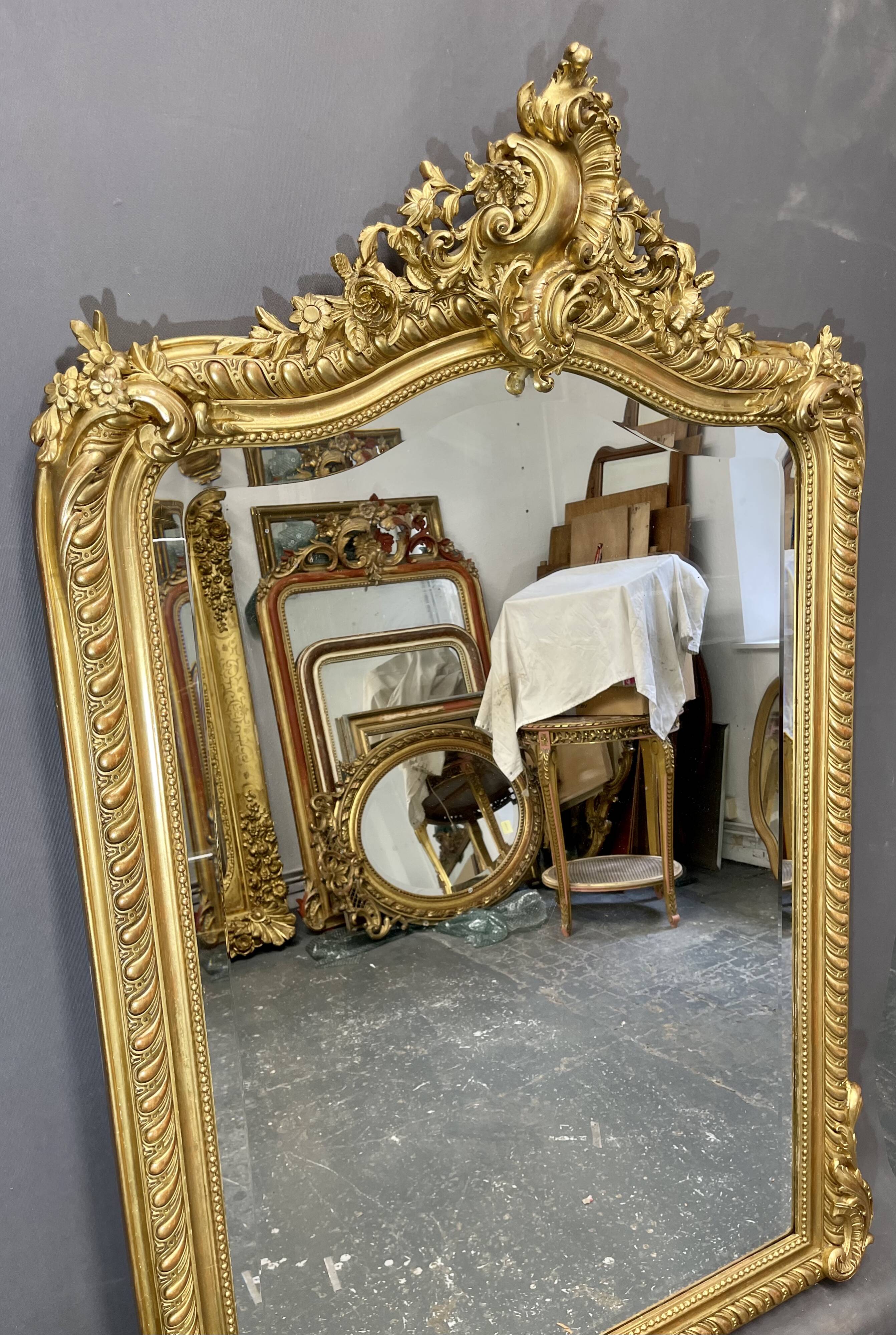 Miroir 156x106 ancien XIXè,dorure à la feuille d’or