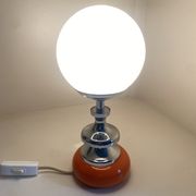 Vintage lamp opaline globe, wood turned orange and chrome 60s 70s
