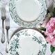 Old mismatched flat plates made of ironstone earthenware.