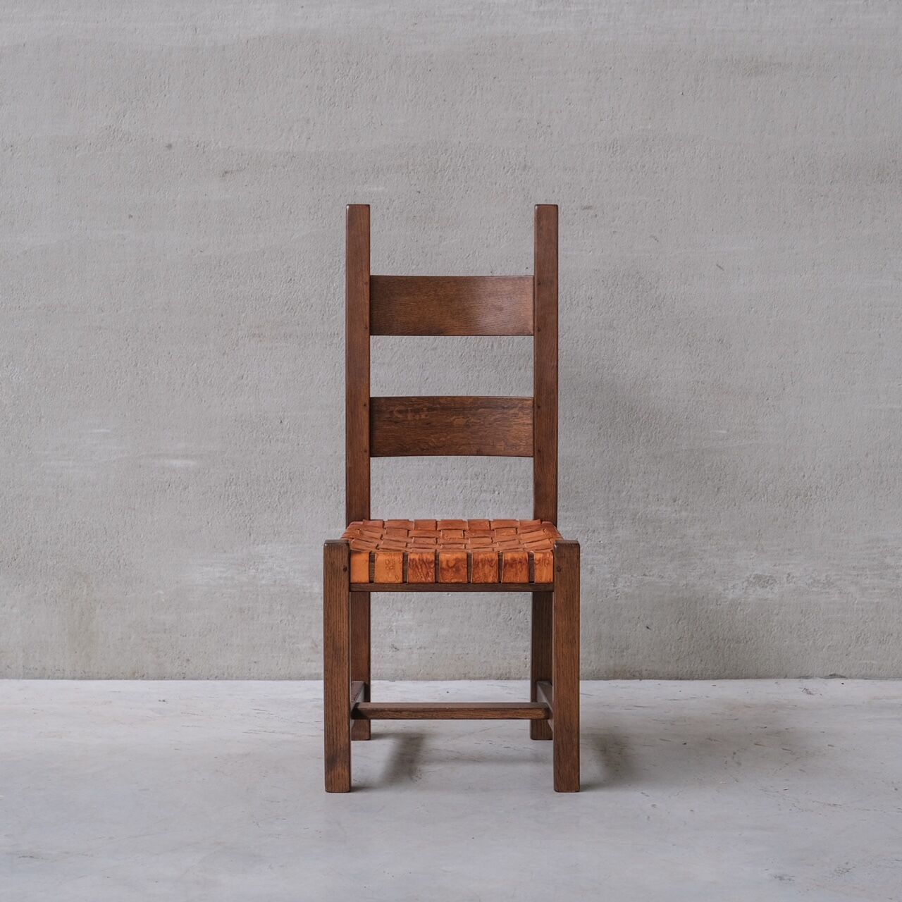 Set of Six Leather and Oak Mid-Century Dutch Dining Chairs