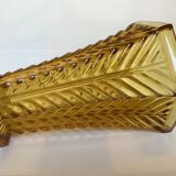 Old yellow molded glass vase chevron pattern