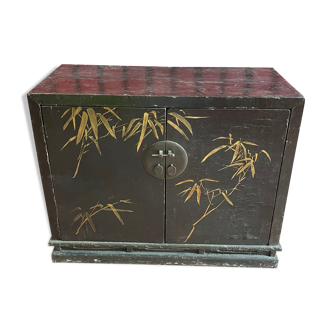 Black lacquered Chinese sideboard with painted bamboo decor