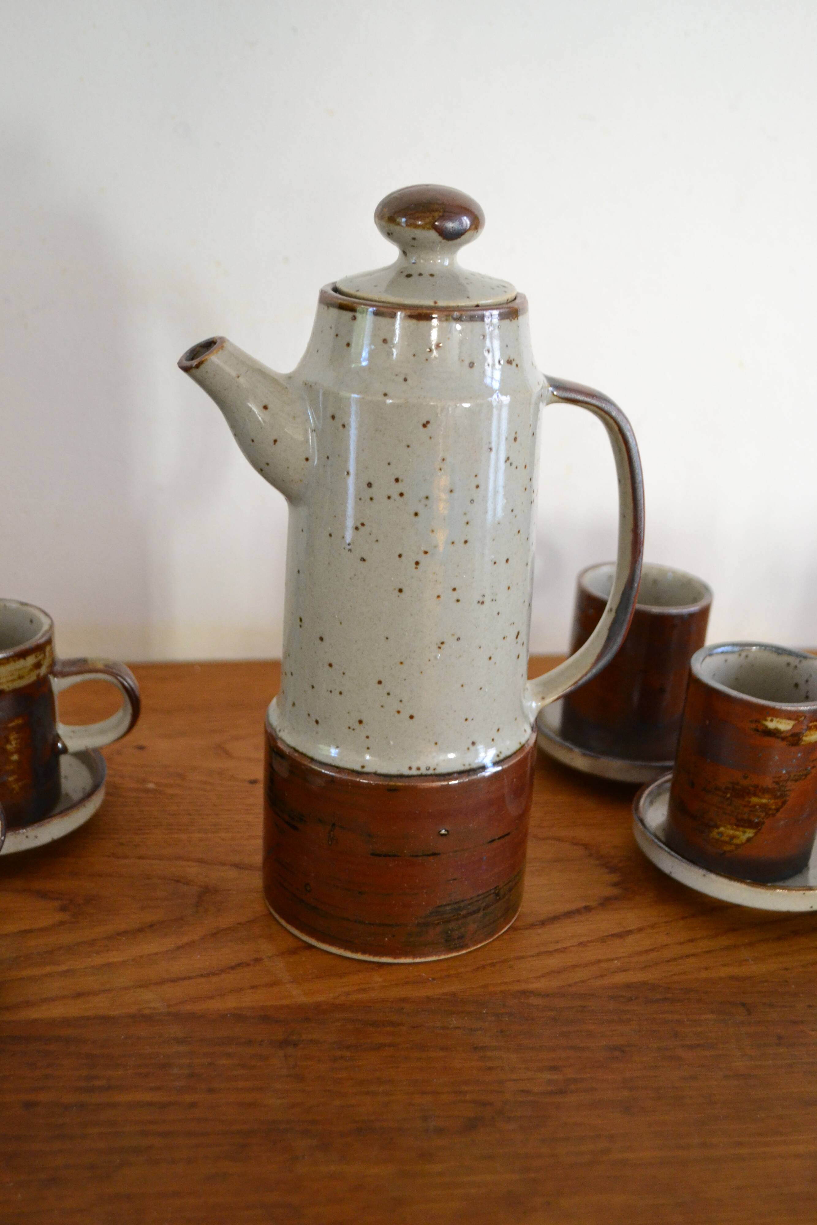 Vintage enameled stoneware coffee service made in Japan 60s