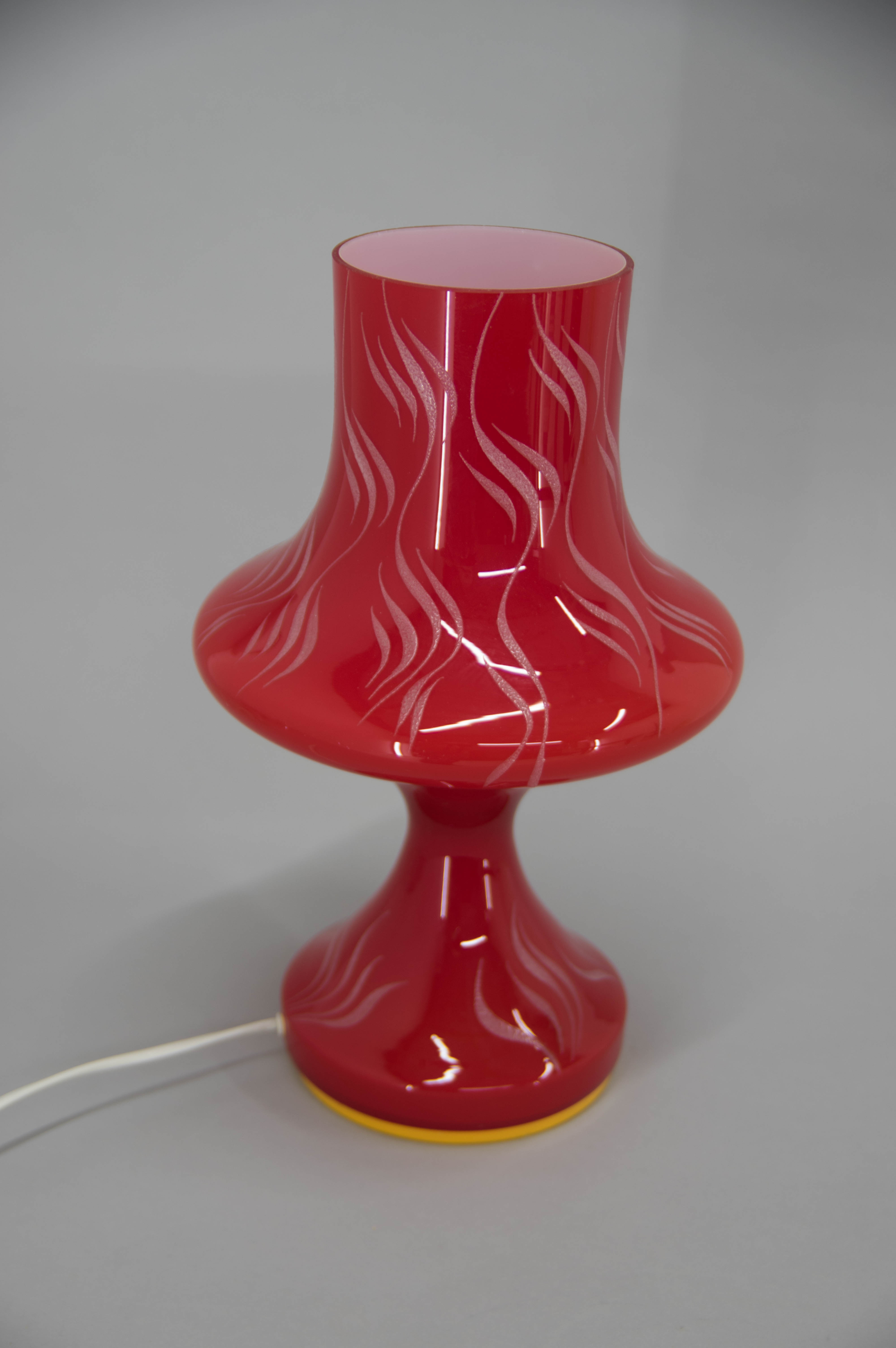 All Glass Red Table Lamp by Valasske Mezirici, 1970s