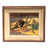 Jean Torthe.la corrida.huile sur carton encadrée et signée