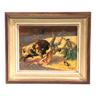 Jean Torthe.la corrida.oil on cardboard framed and signed