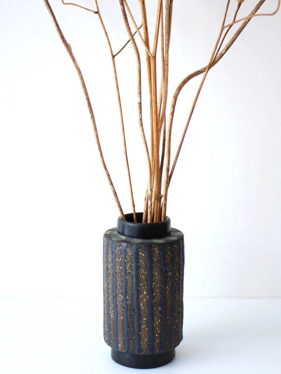 Mid-century modern Scandinavian brutalist pottery vase by Mari Simmulson for Upsala Ekeby, 1970s