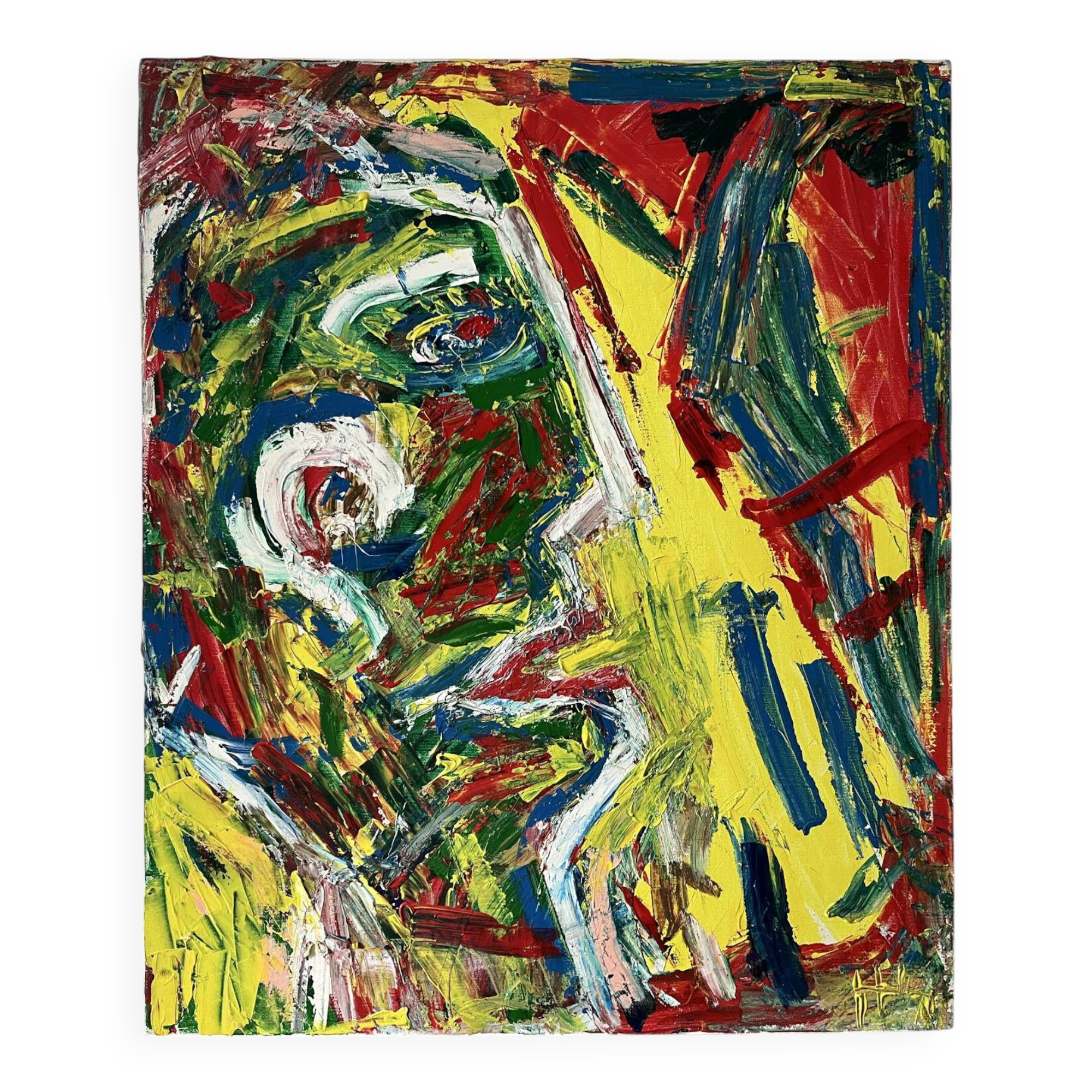 Jazzman playing the double bass, abstract, signed