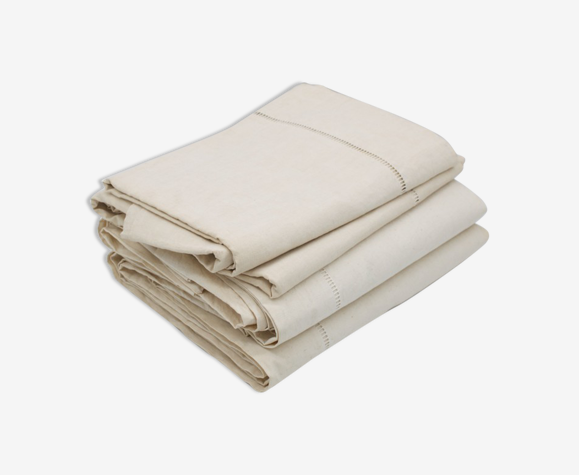 Lot de trois draps ancien en métis de lin