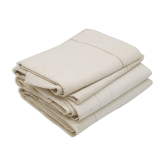 Lot de trois draps ancien en métis de lin