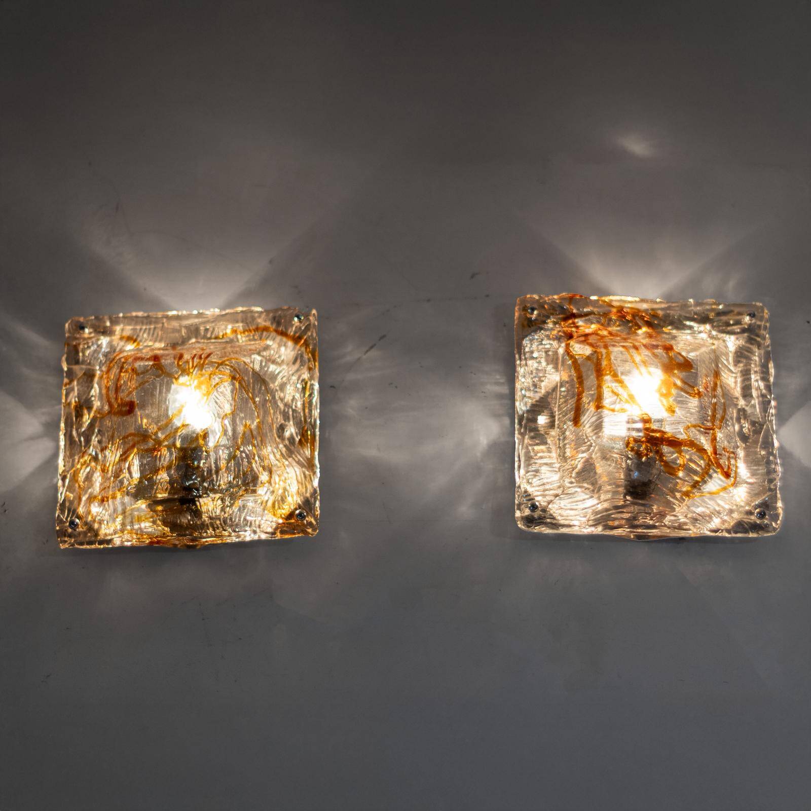 1970s Pair of “Diamante” Murano Glass Wall Sconces by Mazzega