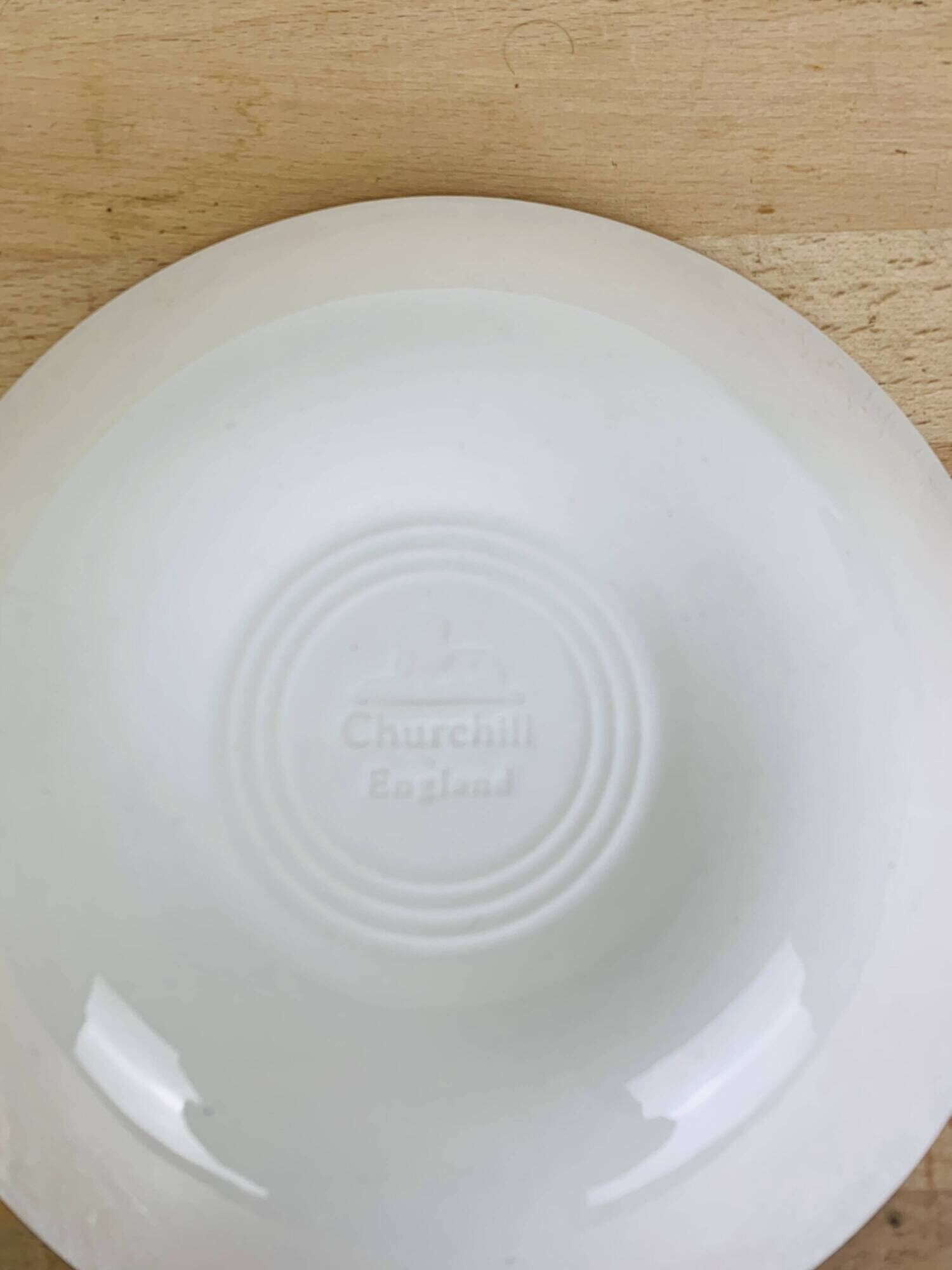 6 Churchill English ironstone soup plates, blue