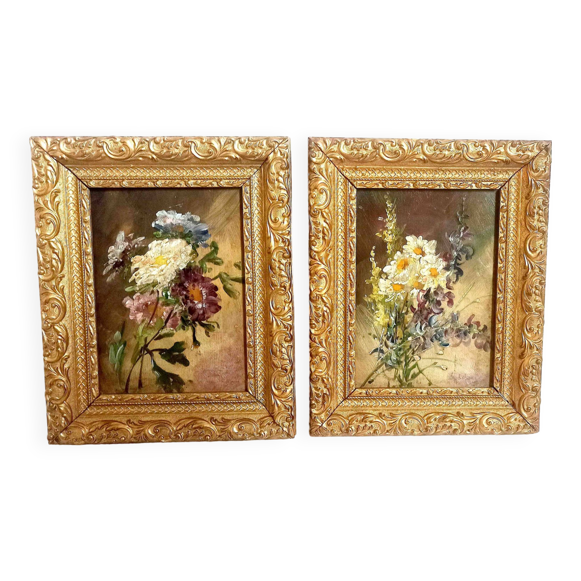 Pair of paintings Late 19th century 30 x 24 cm "bouquet duo"