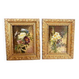Pair of paintings Late 19th century 30 x 24 cm "bouquet duo"