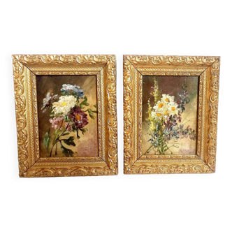Pair of paintings Late 19th century 30 x 24 cm "bouquet duo"