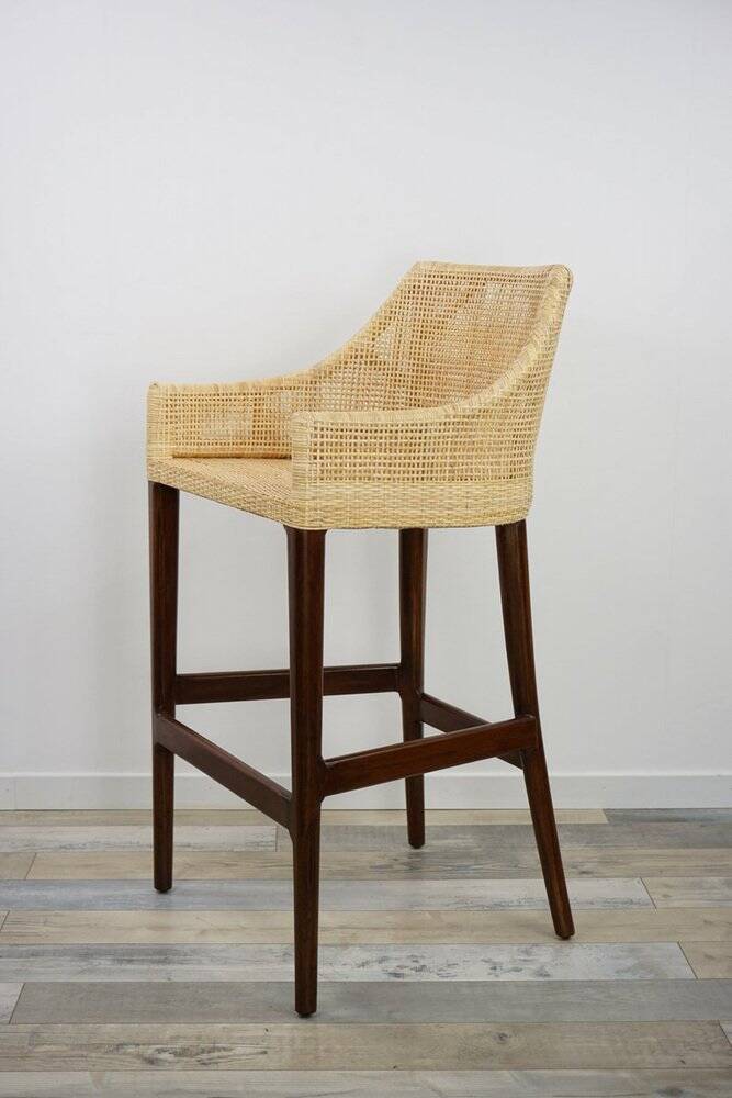 Wooden and rattan bar stool, France
