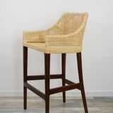 Wooden and rattan bar stool, France