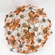 Ceiling light with transparent and peach flowers.