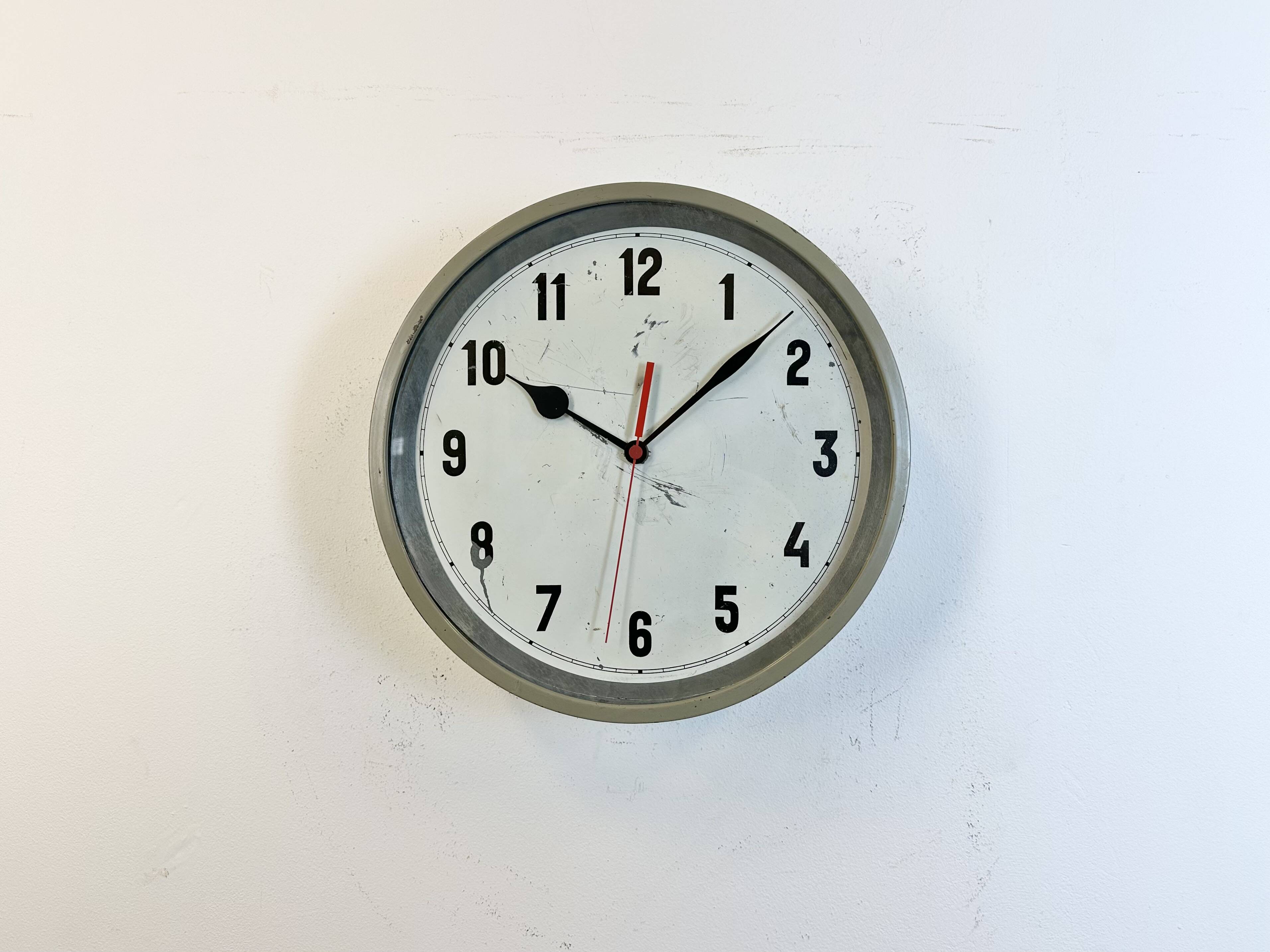 Grey Industrial Factory Wall Clock, 1950s