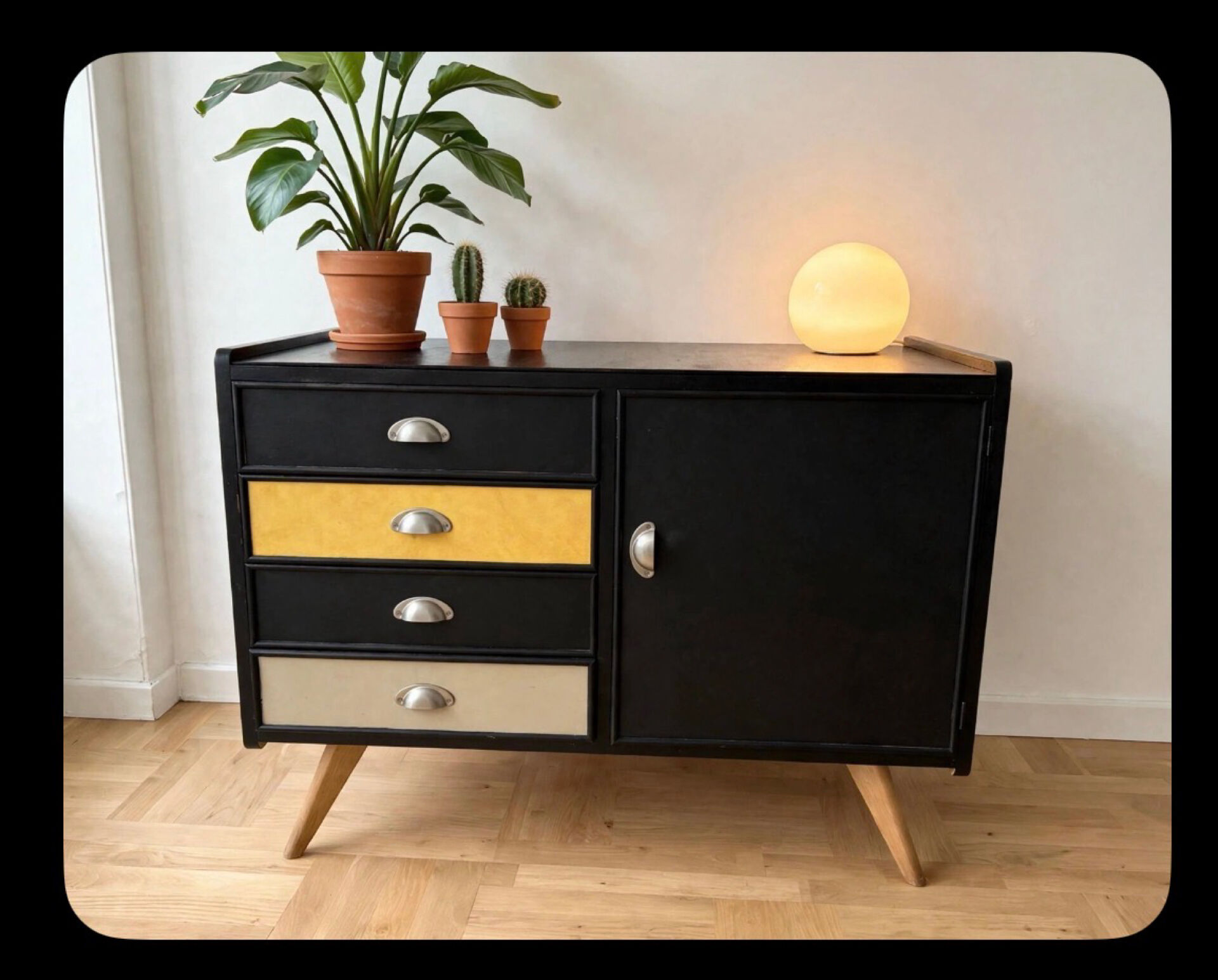 1960s leather and wood buffet sideboard