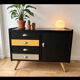1960s leather and wood buffet sideboard