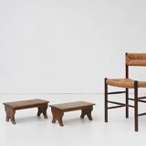 Small rustic wooden stool with curved base, France ca. 1900