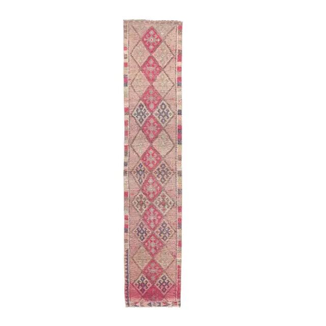 Pink Beige-Blush Vintage Turkish Hand-Knotted Runner 72x365