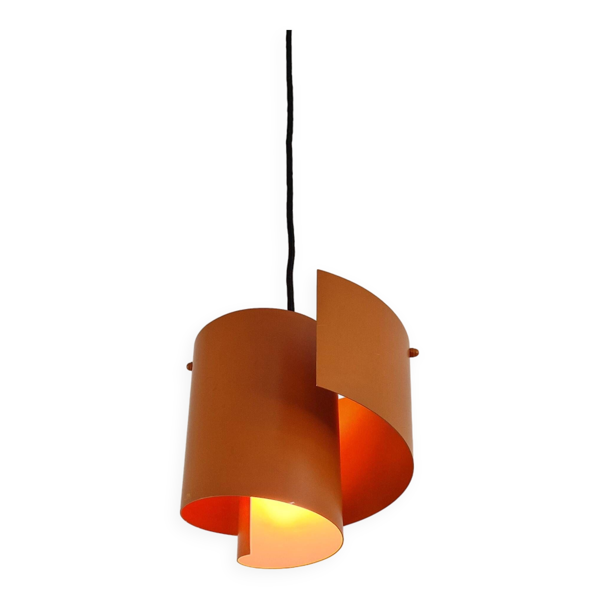 Light orange swirl shaped pendant or ceiling lamp by Simon P. Henningsen for Lyfa, Denmark 1960's