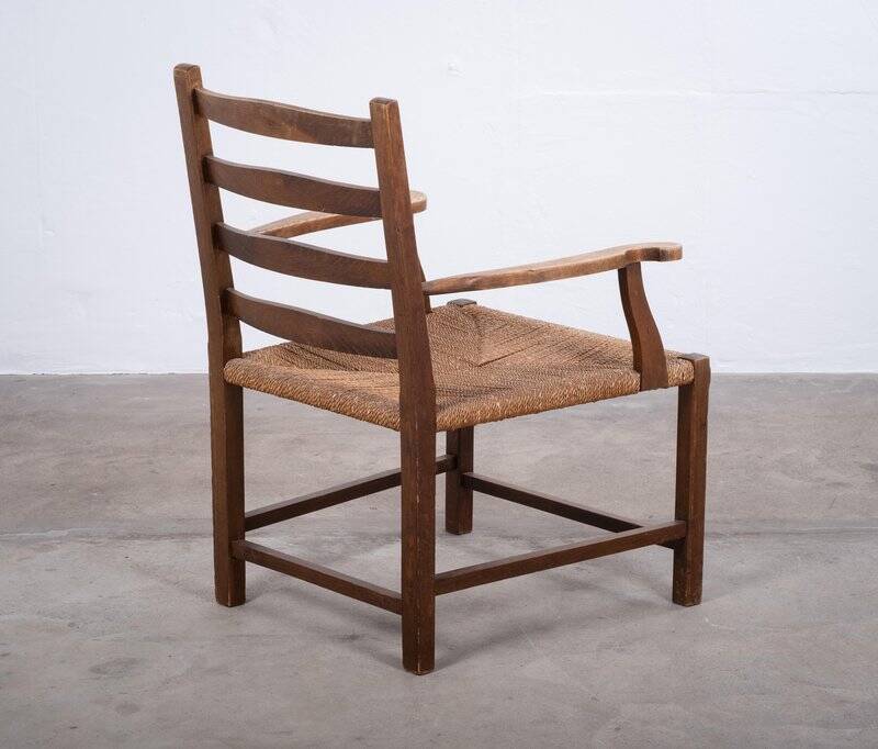 Danish Stained Oak Armchair with Cane and Spindle Back, 1940s
