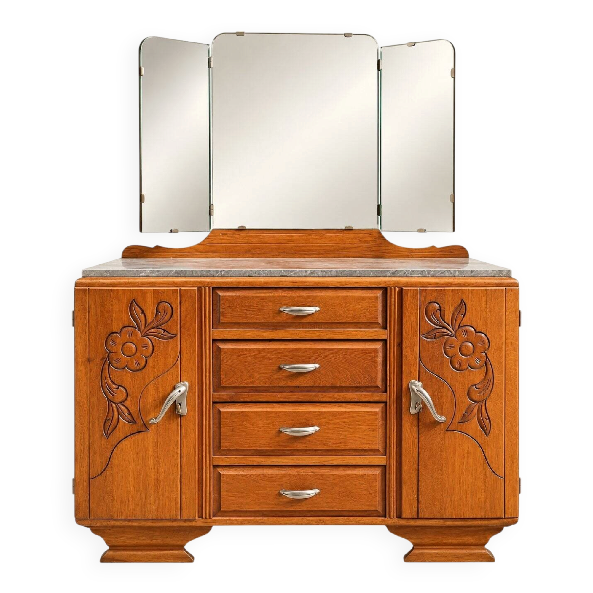 Art Deco hairdresser from the 1930s – Oak, marble, triptych mirror