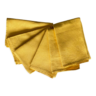 Set of 6 very large antique damask towels yellow sunflower - 83x70 - linen