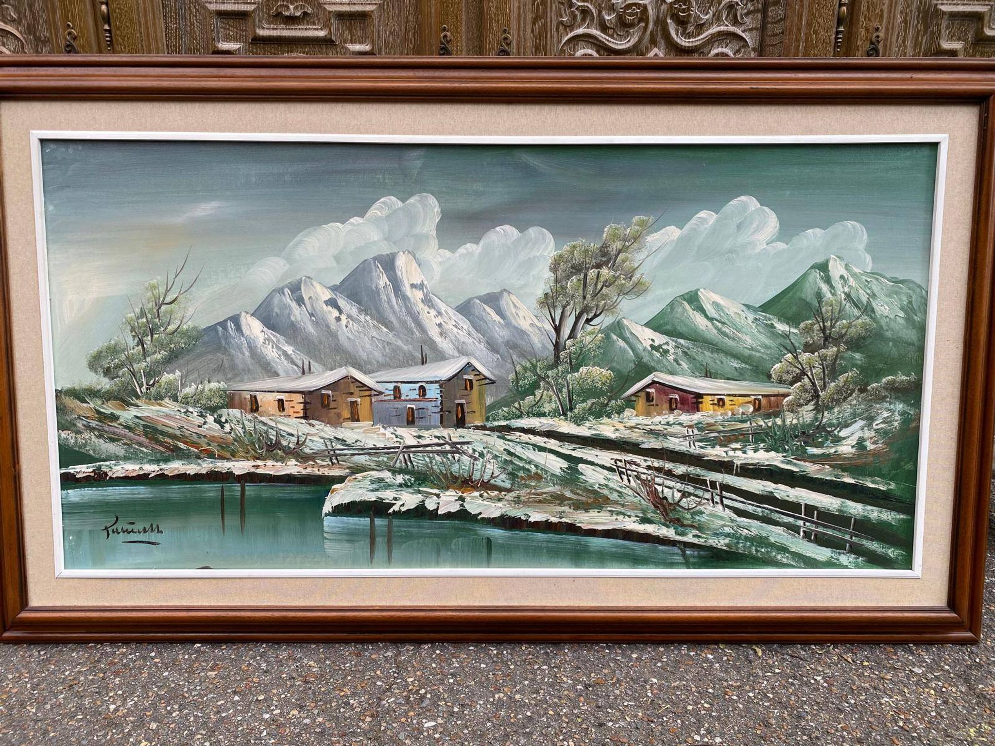 Original Italian painting Antonio Ponticelli oil on canvas landscape 140x82c