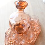 Service à liqueur art déco rose