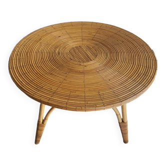 Large vintage rattan and bamboo coffee table
