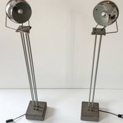 Pair of vintage floor lamps in chrome metal and cement, France 1970.