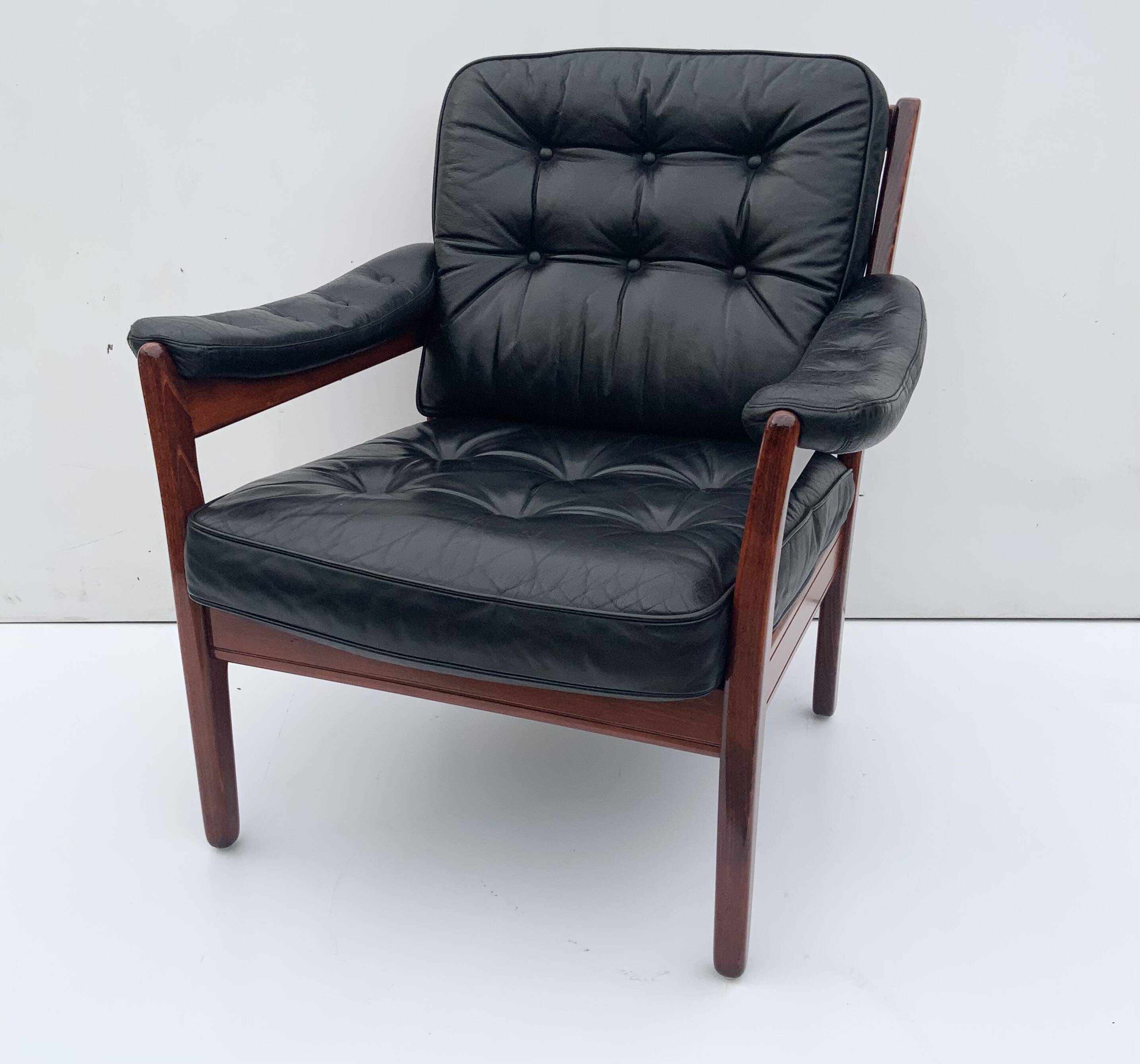 Vintage black leather lounge chair by gote mobler 1970s