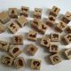 Ancient wooden toy cubes alphabet, figures and pictures