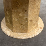 Round breccia marble pedestal table | 1980s vintage stone dining table | Postmodern