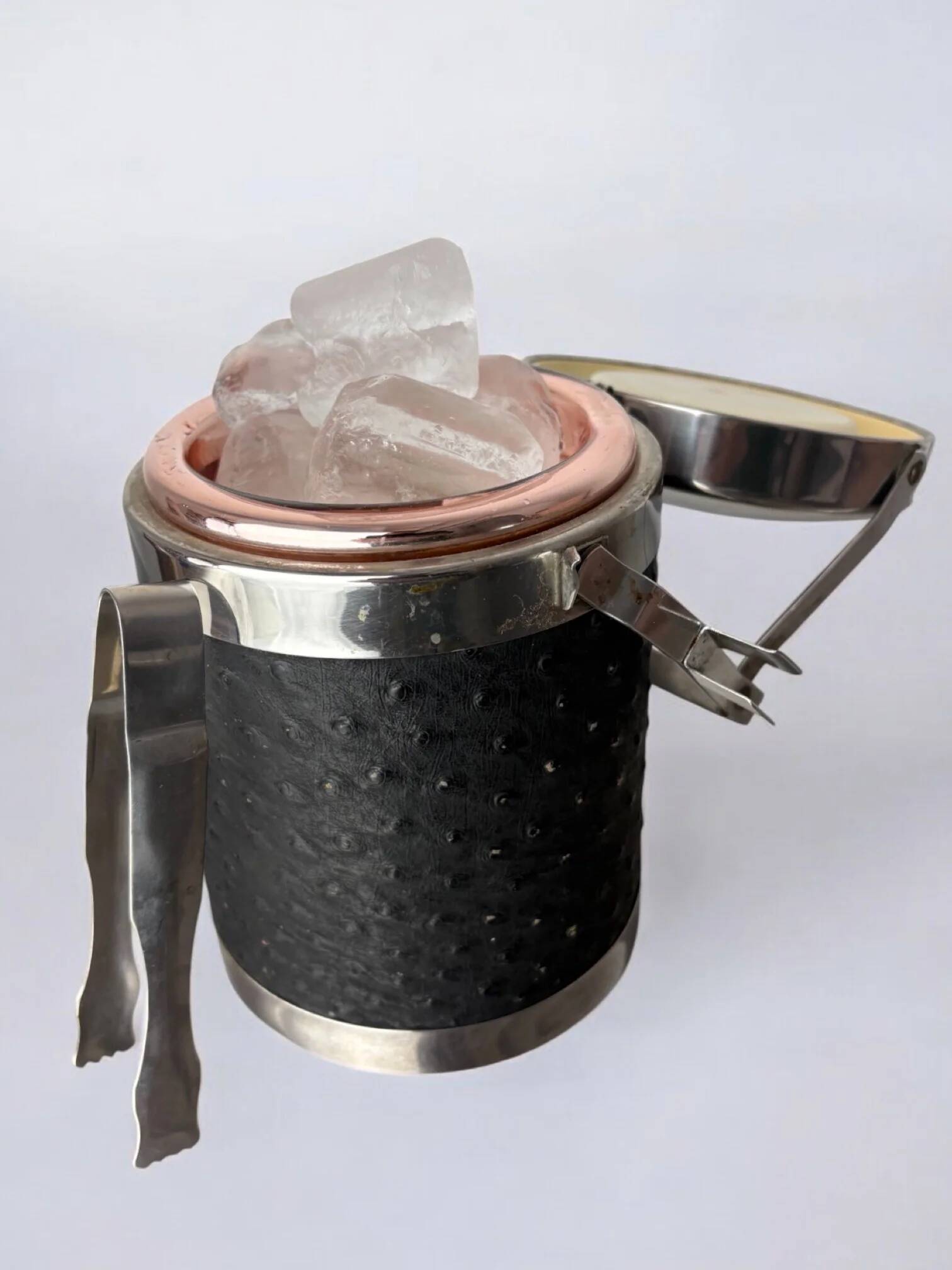 Regency leather ice bucket with tongs, Italy, circa 1970s
