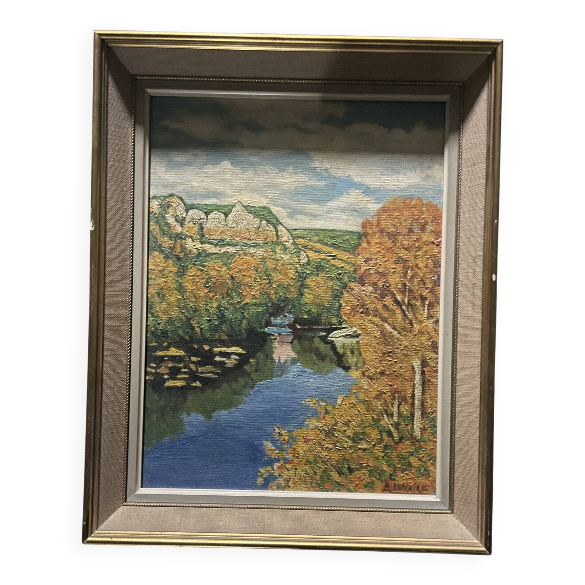 Old oil painting on canvas
