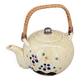 Théière japonaise vintage en grès moucheté à anse bambou